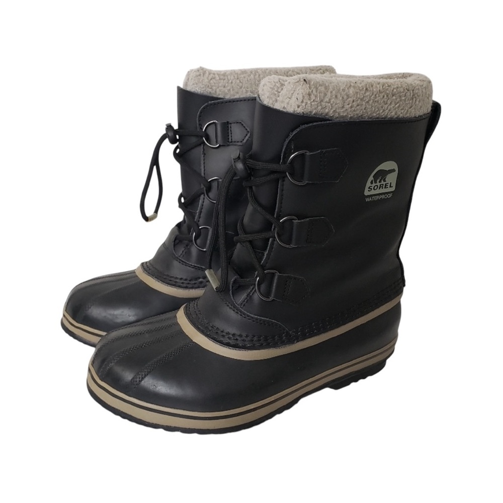 Sorel Tan and Black Winter Boots with Waterproof Fabric and Traction Sole